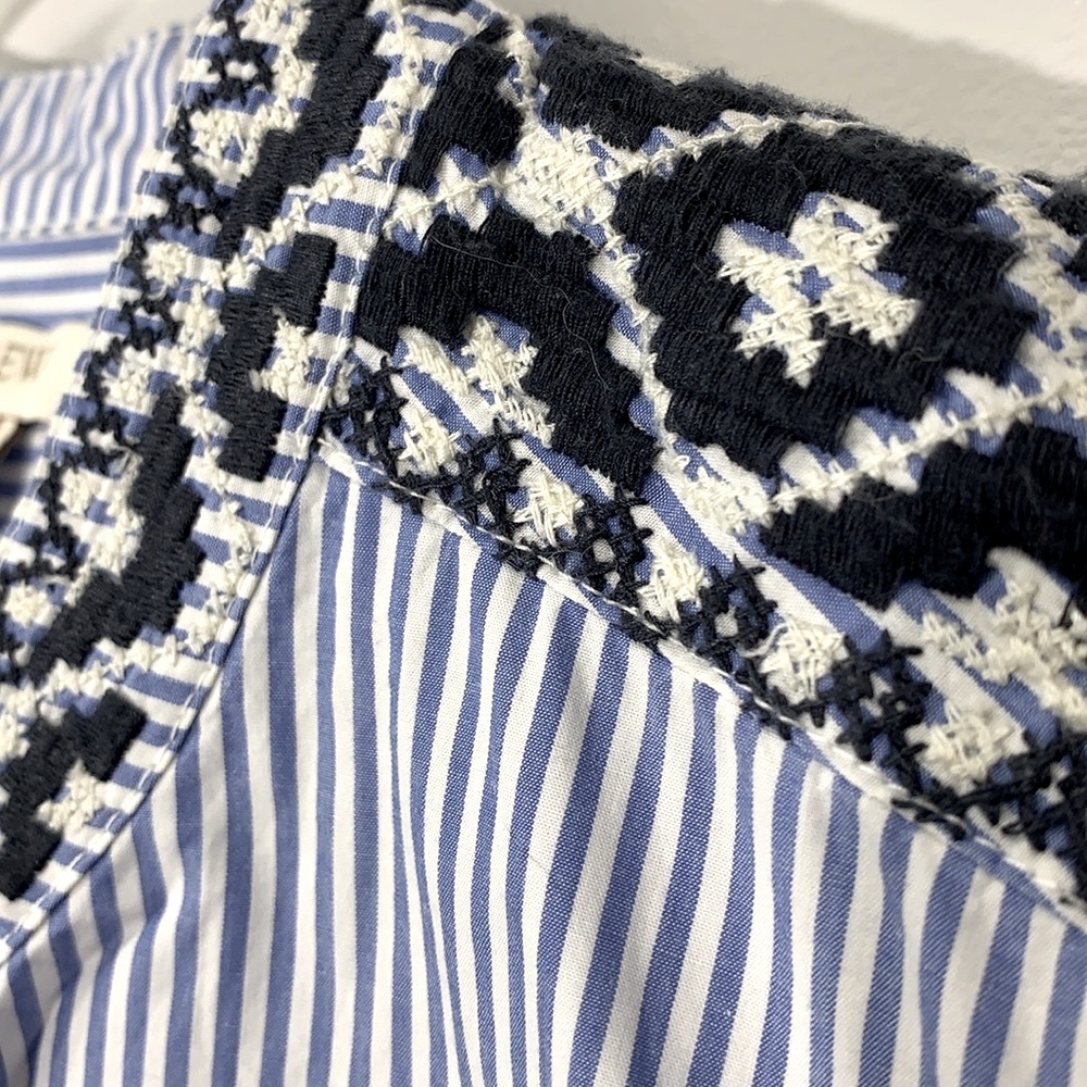 J.CREW 100% COTTON STRIPED EMBROIDERED DETAIL BUTTON DOWN SHIRT DRESS - Picture 6 of 11